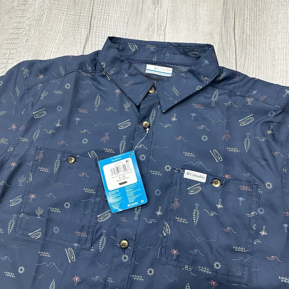 NWT Columbia Omni-Wick Shirt Mens Large Outdoor Print Vented Fishing $75